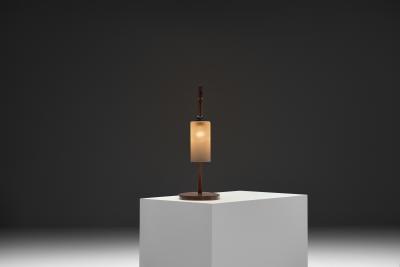 Cantilever Wooden Table Lamp with Suspended Glass Shade Europe 1980s