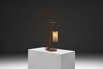 Cantilever Wooden Table Lamp with Suspended Glass Shade Europe 1980s