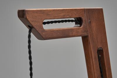 Cantilever Wooden Table Lamp with Suspended Glass Shade Europe 1980s