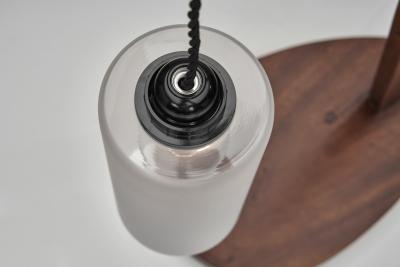 Cantilever Wooden Table Lamp with Suspended Glass Shade Europe 1980s