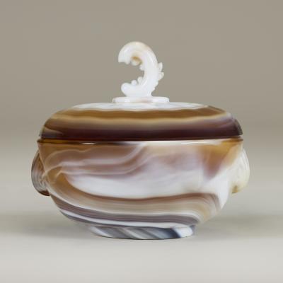 Caramel marbled glass dressing table bathroom shell dish with lid