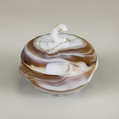 Caramel marbled glass dressing table bathroom shell dish with lid