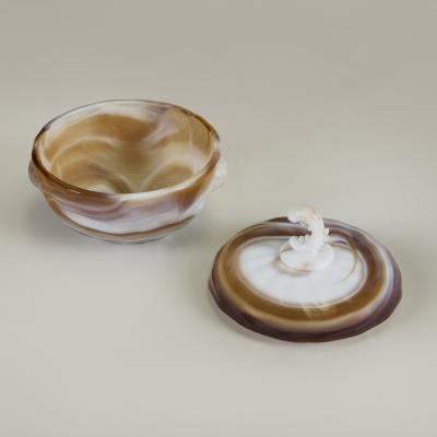Caramel marbled glass dressing table bathroom shell dish with lid
