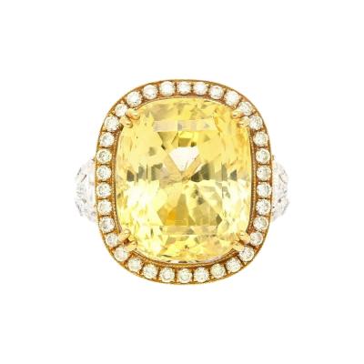 Carat Cushion Yellow Sapphire Diamond Halo Floral Filigree Cocktail Ring