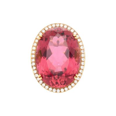 Carat No Heat Purplish Pink Tourmaline Round Diamond 18K White Gold Ring