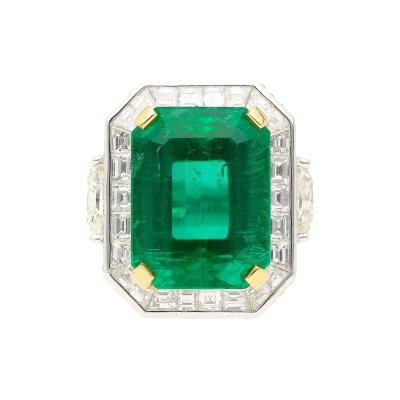Carat No Oil Emerald Cut Emerald and Half Moon Cut Diamond Ring