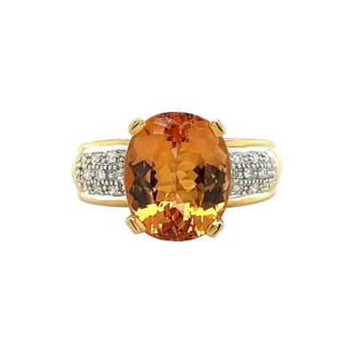 Carat Oval Cut Orange Topaz and Round Cut Diamond Ring in 18K Solid Gold