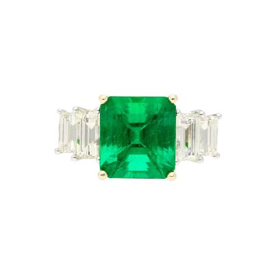 Carat Vivid Green Colombian Muzo Mine Emerald Emerald Cut Side Diamond Ring