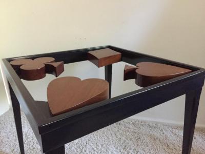 Card Table or Game Table Handcrafted with Spade Club Diamond Heart Design Top