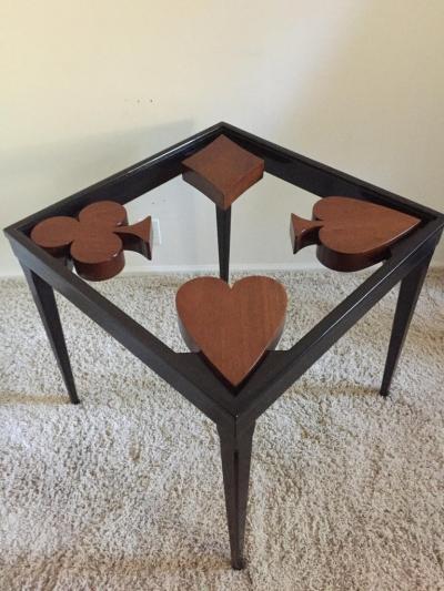 Card Table or Game Table Handcrafted with Spade Club Diamond Heart Design Top