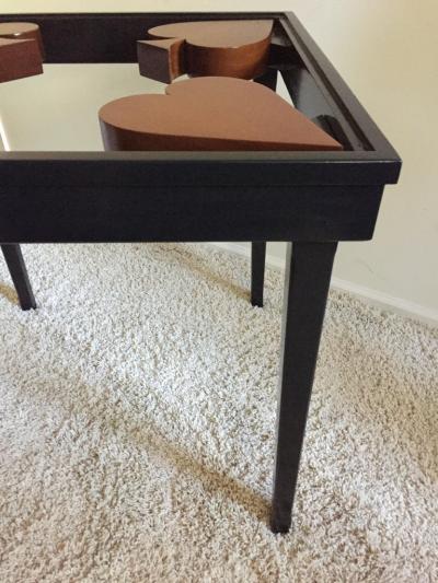 Card Table or Game Table Handcrafted with Spade Club Diamond Heart Design Top