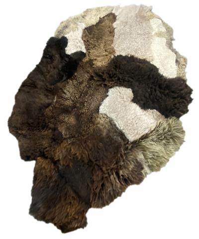 Carine Boxy Belgian Contemporary Handcrafted Forer Mystique Sheepskin Artistic Patchwork Rug