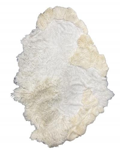Carine Boxy Belgian Contemporary Handcrafted Snow Owl Sheepskin Artistic Patchwork Rug