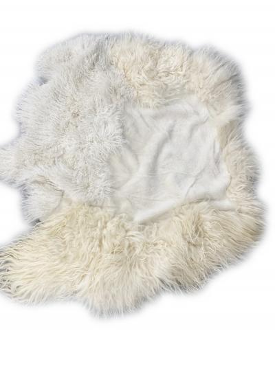 Carine Boxy Belgian Contemporary Handcrafted White Day Sheepskin Artistic Patchwork Rug