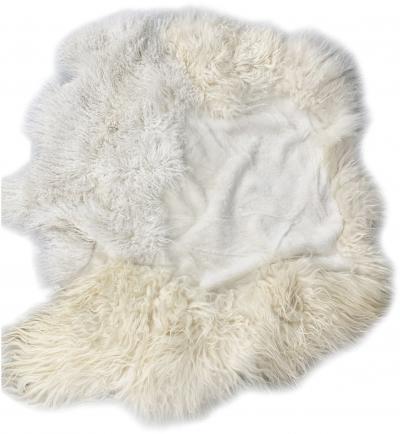 Carine Boxy Belgian Contemporary Handcrafted White Day Sheepskin Artistic Patchwork Rug