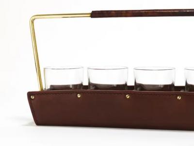 Carl Aub ck Carl Aub ck II Drinking Glass Carrying Rack Leather Brass Austria 1950s