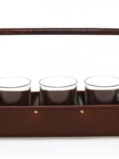 Carl Aub ck Carl Aub ck II Drinking Glass Carrying Rack Leather Brass Austria 1950s
