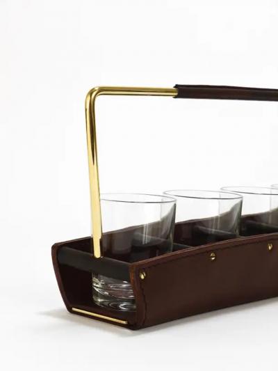 Carl Aub ck Carl Aub ck II Drinking Glass Carrying Rack Leather Brass Austria 1950s