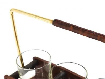 Carl Aub ck Carl Aub ck II Drinking Glass Carrying Rack Leather Brass Austria 1950s