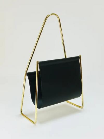 Carl Aub ck Carl Aub ck II Midcentury Magazine Rack Brass Black Leather Vintage Austria