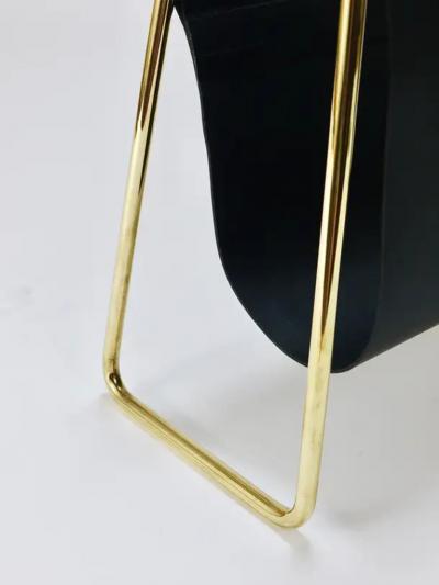 Carl Aub ck Carl Aub ck II Midcentury Magazine Rack Brass Black Leather Vintage Austria