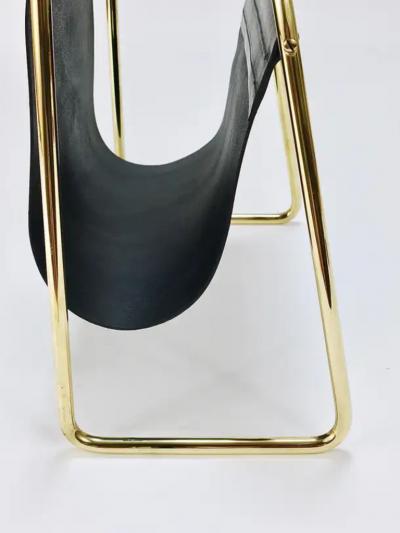 Carl Aub ck Carl Aub ck II Midcentury Magazine Rack Brass Black Leather Vintage Austria