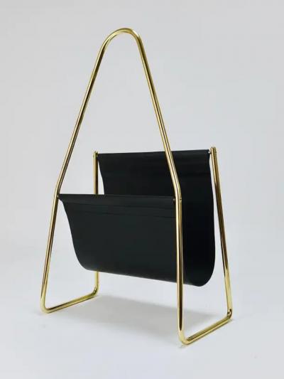 Carl Aub ck Carl Aub ck II Midcentury Magazine Rack Brass Black Leather Vintage Austria