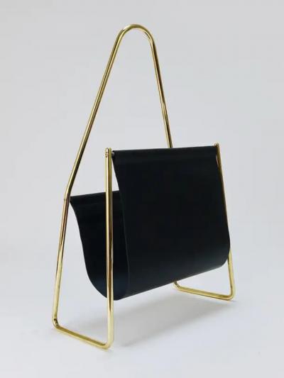 Carl Aub ck Carl Aub ck II Midcentury Magazine Rack Brass Black Leather Vintage Austria