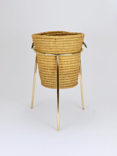 Carl Aub ck Carl Aub ck II Raffia Brass Wastepaper Basket Paper Bin Umbrella Stand 1950s
