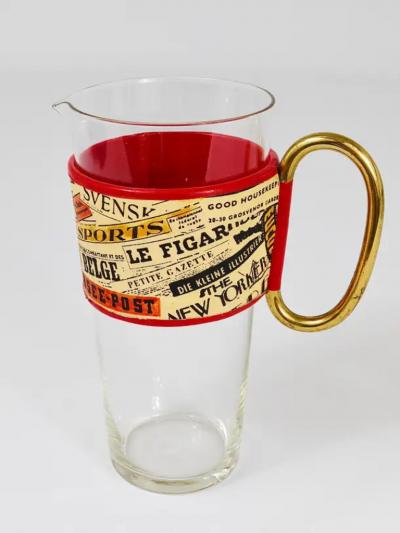 Carl Aub ck Carl Aub ck Martini Newspaper Midcentury Glass Pitcher Austria 1950s