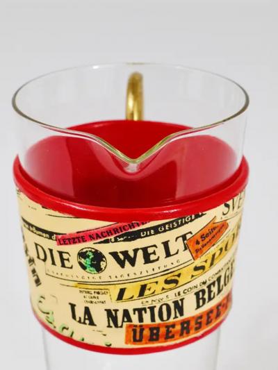 Carl Aub ck Carl Aub ck Martini Newspaper Midcentury Glass Pitcher Austria 1950s