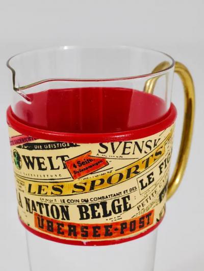 Carl Aub ck Carl Aub ck Martini Newspaper Midcentury Glass Pitcher Austria 1950s