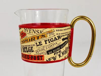 Carl Aub ck Carl Aub ck Martini Newspaper Midcentury Glass Pitcher Austria 1950s