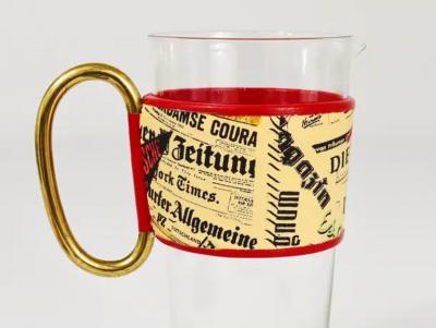 Carl Aub ck Carl Aub ck Martini Newspaper Midcentury Glass Pitcher Austria 1950s