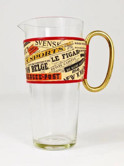 Carl Aub ck Carl Aub ck Martini Newspaper Midcentury Glass Pitcher Austria 1950s