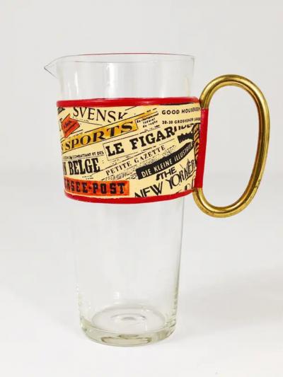 Carl Aub ck Carl Aub ck Martini Newspaper Midcentury Glass Pitcher Austria 1950s