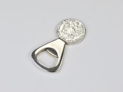 Carl Aub ck Carl Aub ck Silvered Brass Bottle Opener Habsburg 2 Florin Coin Austria 1950