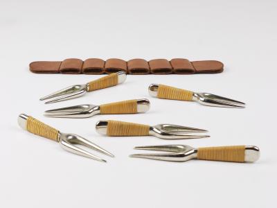 Carl Aub ck Carl Aubock 6 Forks with Leather Holder Corn Cob Skewers 3679 Vienna 1930s