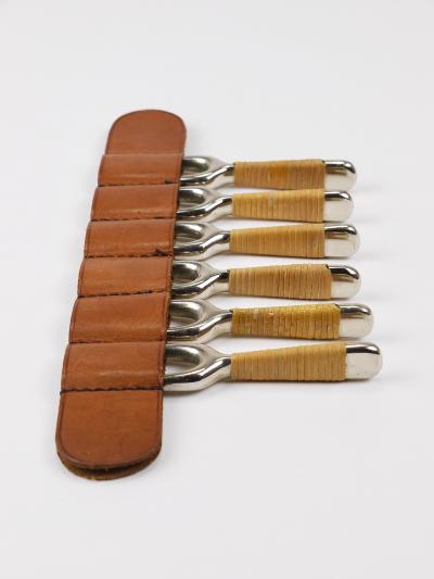 Carl Aub ck Carl Aubock 6 Forks with Leather Holder Corn Cob Skewers 3679 Vienna 1930s