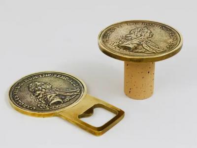 Carl Aub ck Carl Aubock Bar Set Brass Coin Bottle Opener and Bottle Stopper Austria 1950s