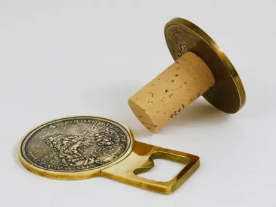 Carl Aub ck Carl Aubock Bar Set Brass Coin Bottle Opener and Bottle Stopper Austria 1950s