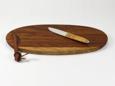 Carl Aub ck Carl Aubock Big Cutting Board with Amboss Knife Wicker Handle Walnut Leather