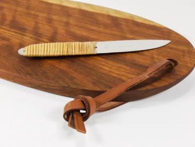 Carl Aub ck Carl Aubock Big Cutting Board with Amboss Knife Wicker Handle Walnut Leather