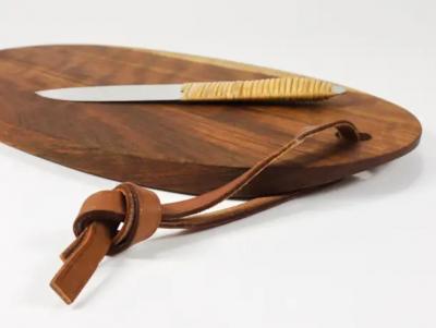 Carl Aub ck Carl Aubock Big Cutting Board with Amboss Knife Wicker Handle Walnut Leather