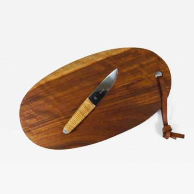 Carl Aub ck Carl Aubock Big Cutting Board with Amboss Knife Wicker Handle Walnut Leather