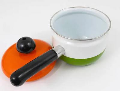 Carl Aub ck Carl Aubock Enameled Pot with Lid by Riess Orange White Green Austria 1970s