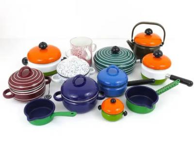 Carl Aub ck Carl Aubock Enameled Pot with Lid by Riess Orange White Green Austria 1970s