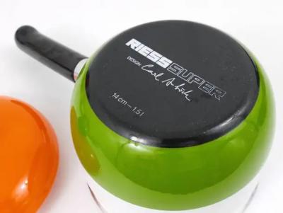 Carl Aub ck Carl Aubock Enameled Pot with Lid by Riess Orange White Green Austria 1970s