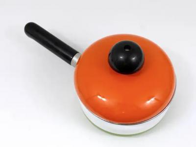 Carl Aub ck Carl Aubock Enameled Pot with Lid by Riess Orange White Green Austria 1970s