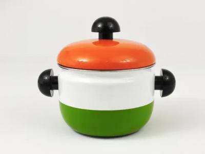 Carl Aub ck Carl Aubock Enameled Pot with Lid by Riess Orange White Green Austria 1970s